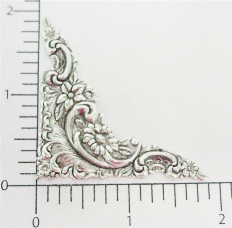23624         2 Pc.- Matte Silver Oxidized Victorian Corner Jewelry Finding
