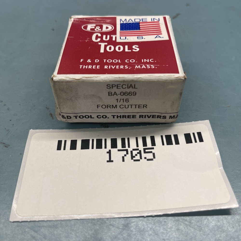 F&D Cutting Tools Form Cutter....Special BA-0669….1/16”