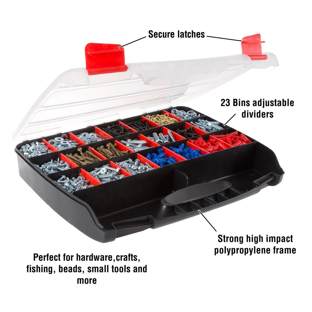 23 Compartment Parts Organizer - Portable Hardware & Screw Storage Container