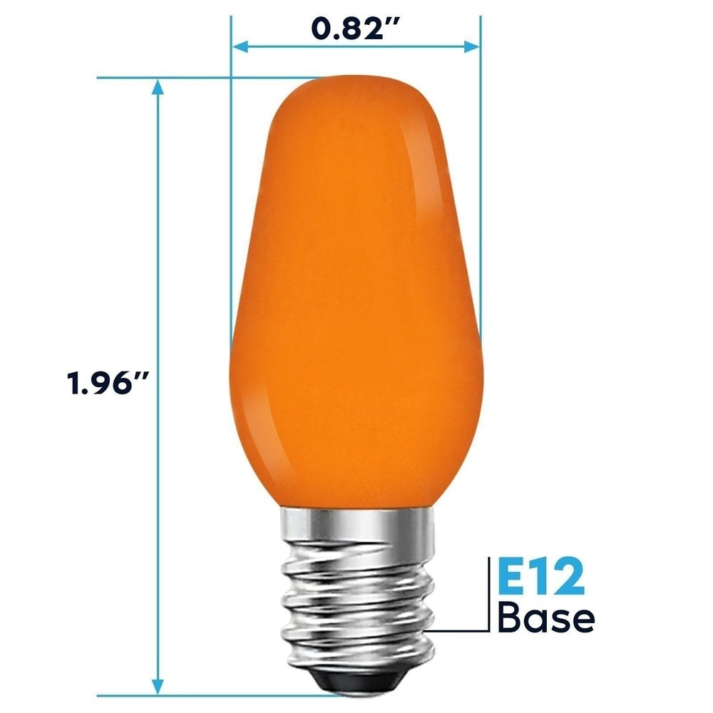 Luxrite C7 LED Orange Light Bulb for String Lights 0.5W UL E12 Outdoor 6 Pack