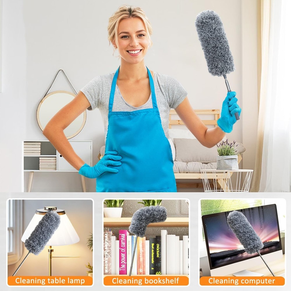 2 Pack Mini Microfiber Feather Duster for Cleaning, with Extendable Pole, Hand W
