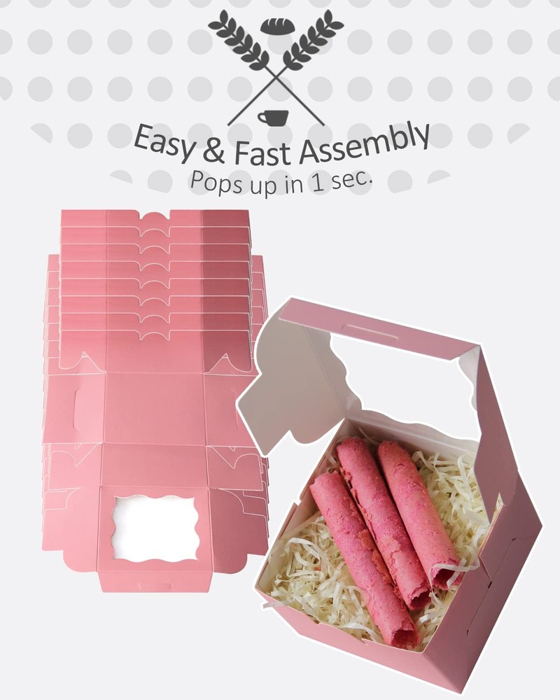 Pink Bakery Boxes with Window 100pcs 4x4x2.5 Mini Cookie Boxes Macaron Boxes ...