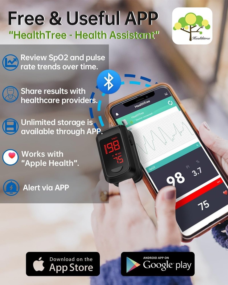 Sport-Ready Bluetooth Pulse Oximeter with Real-time Data & App Compatibility