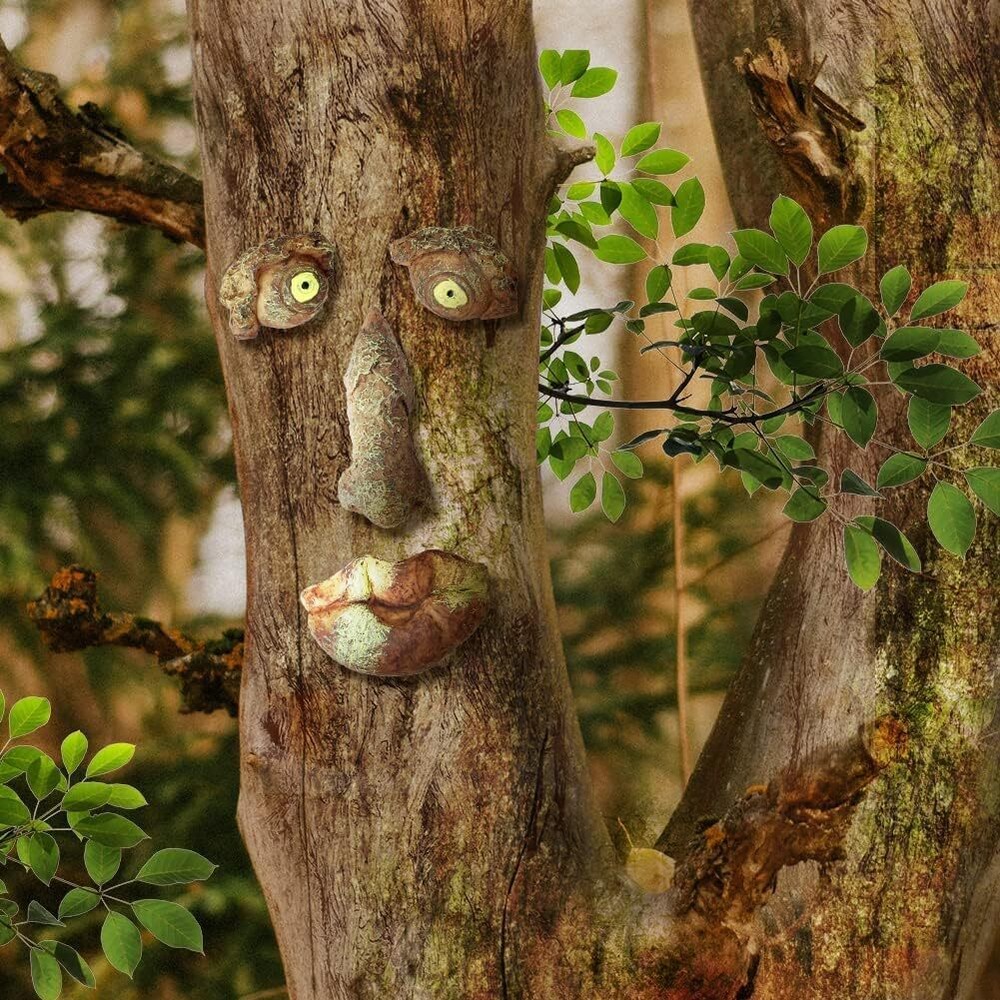 Tree Faces Decor Old Man Tree Hugger Bark Ghost Face for Halloween Easter Garden