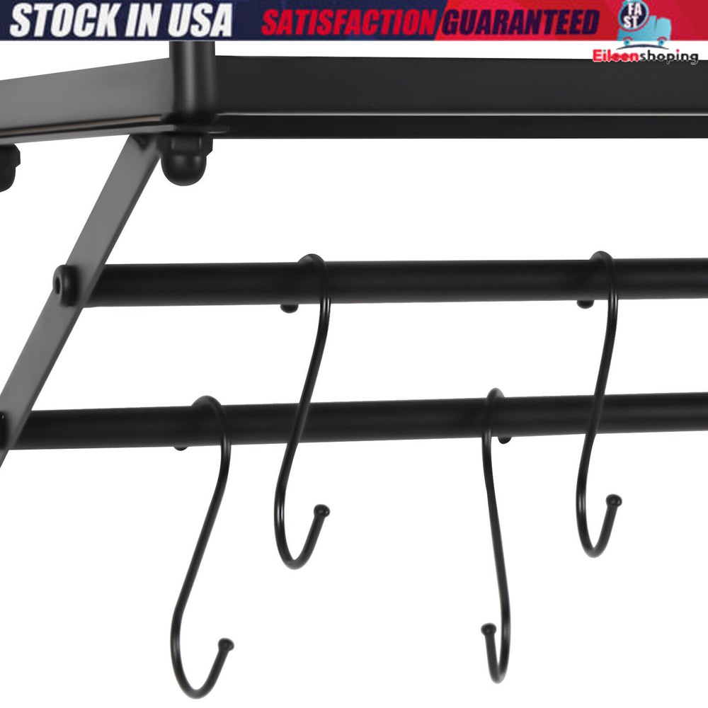 Kitchen Wall Mounted Storage Shelf Cookware Pan Pot Organizer Rack with 10 Hooks