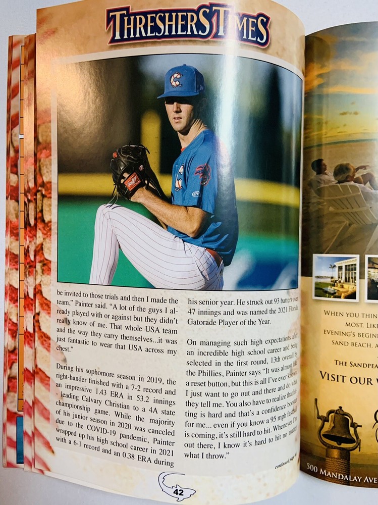 Andrew Painter May 2022 Clearwater Threshers Phillies Minor League MiLB Program