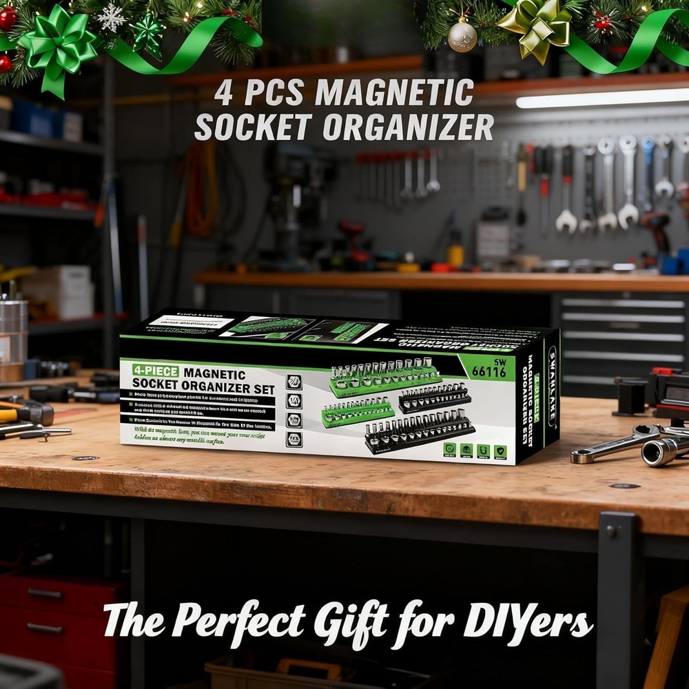 Magnetic Socket Organizer Set, Metric & SAE Socket Holder Set Includes 1/4"