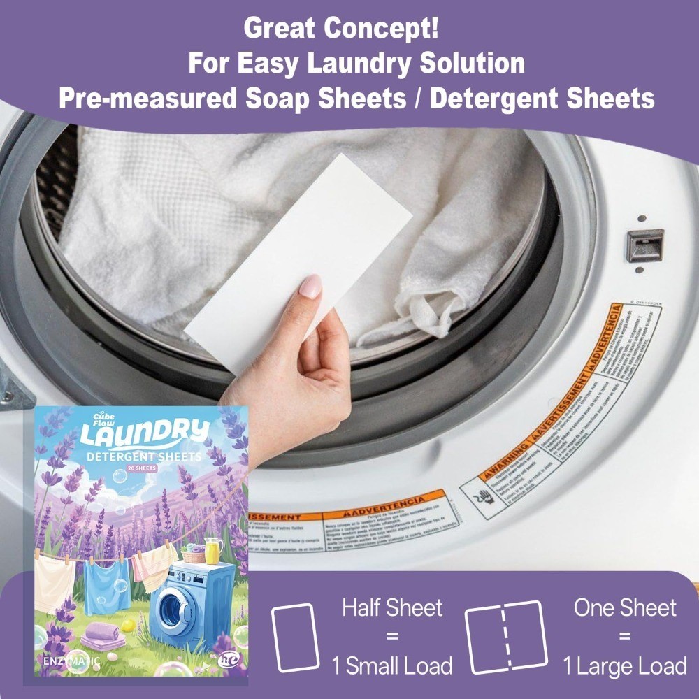 Lavender Scented Laundry Detergent Sheets 40 Loads Eco Friendly Pre-Measured