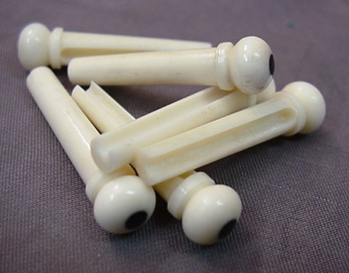 OLD STYLE BONE GUITAR BRIDGE PINS WITH EBONY DOT