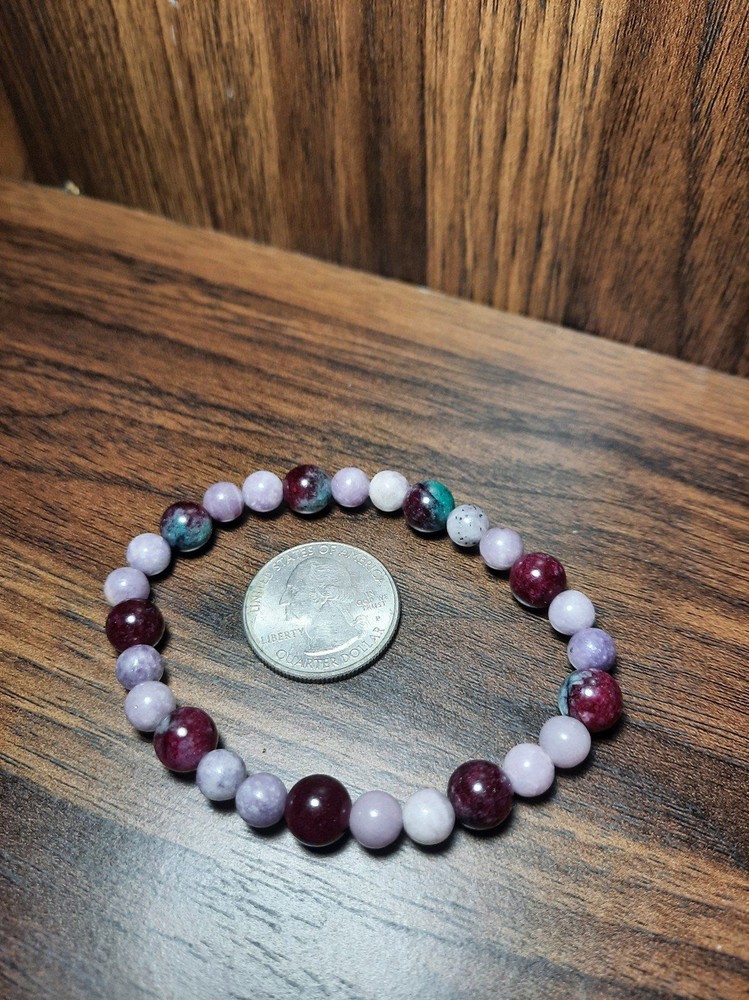 Handmade Lepidolite x ruby zoisite Crystal beaded bracelet