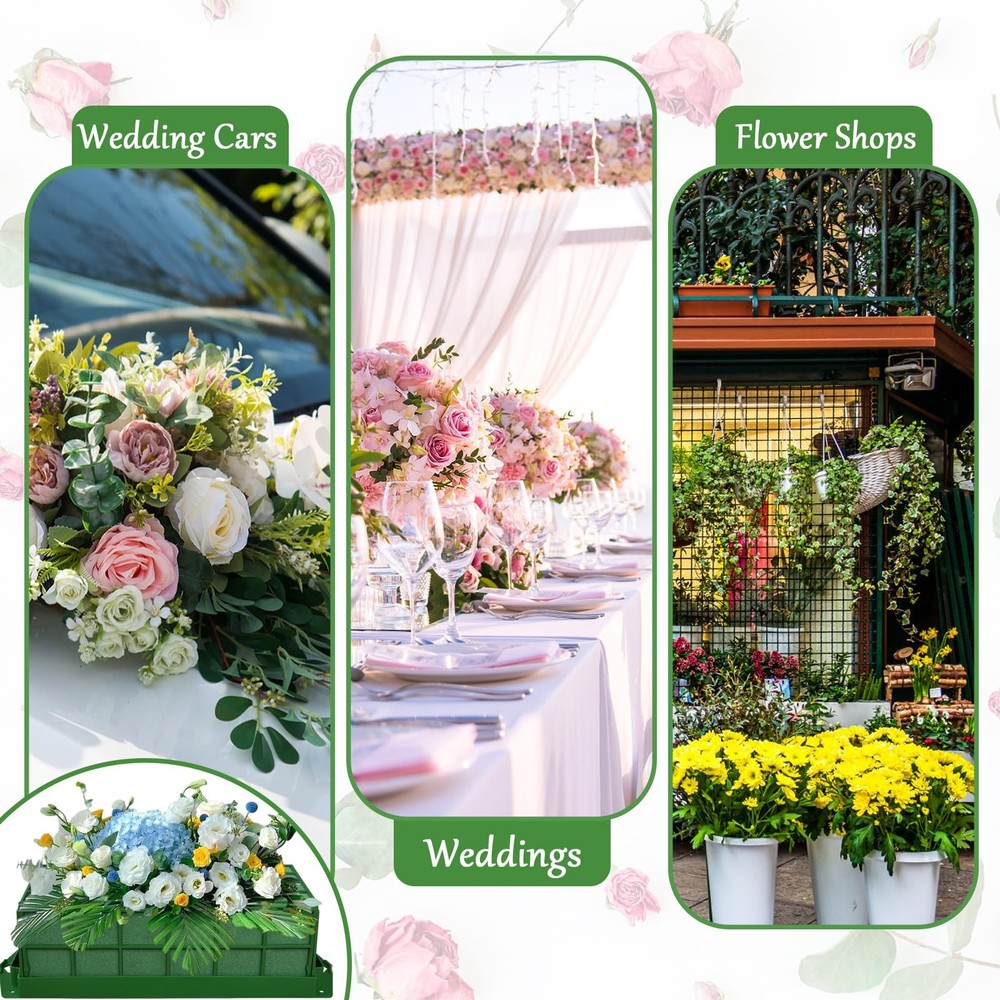 3 Pcs Green Rectangular Floral Foam Cage, Holds Fresh or Artificial Flowers, ...