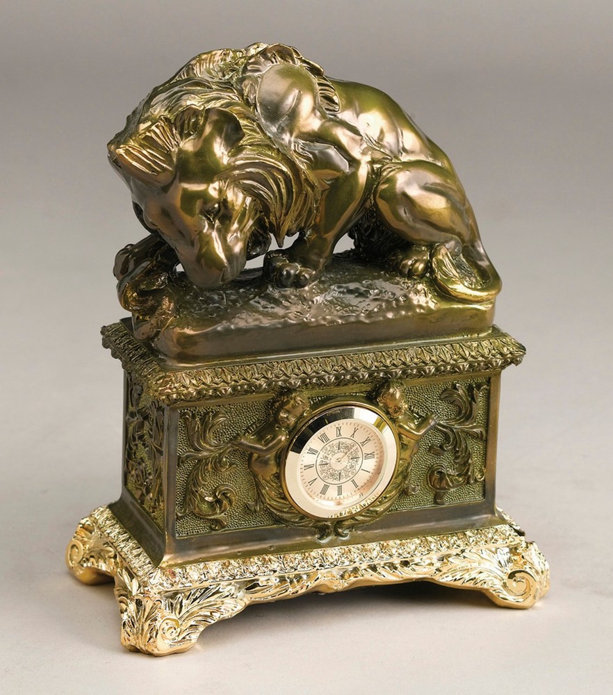 AA Importing Lion and Snack Clock, Bronze Finish
