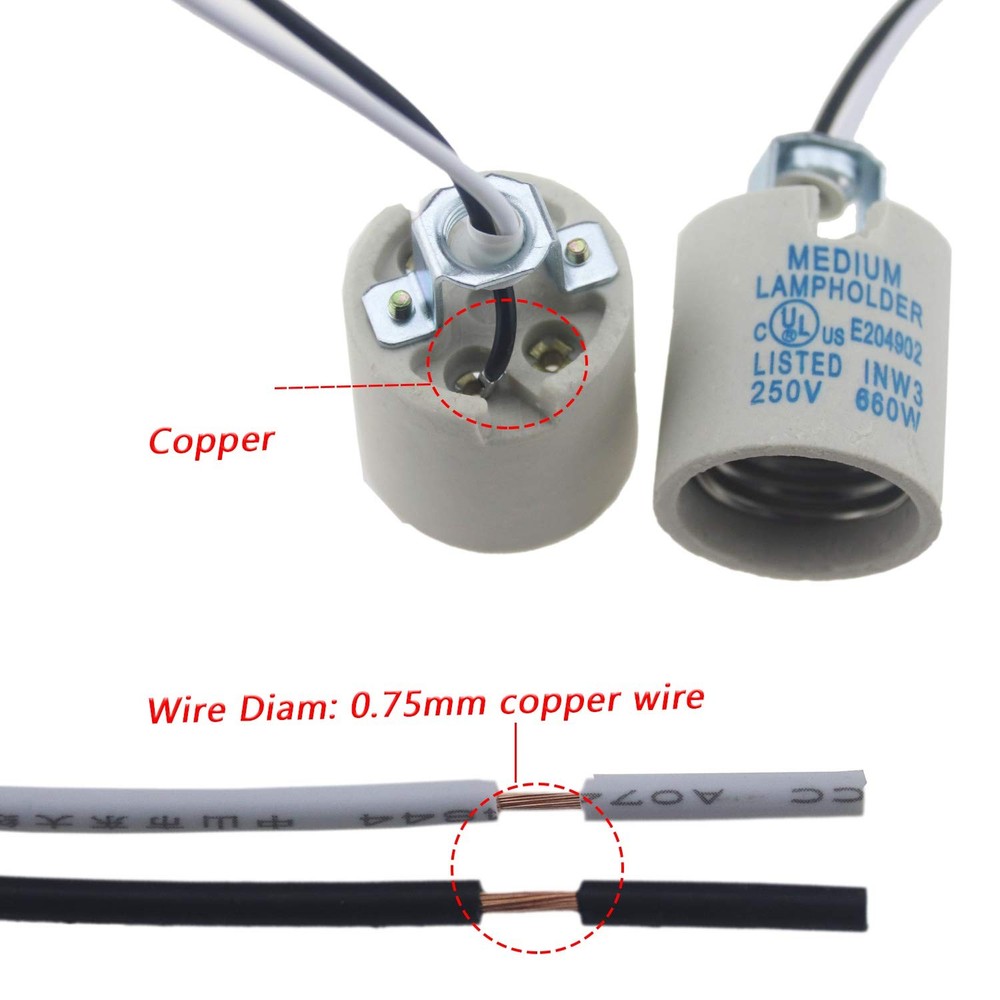 5pcs Ceramic Standard Medimun Screw Base Socket E26 E27 Bulb Holders With...