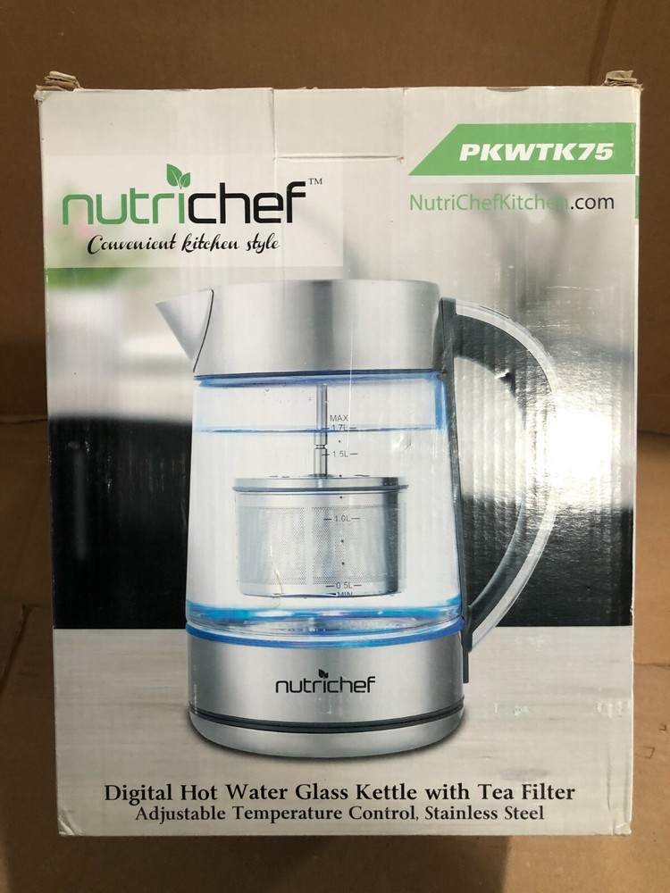 NUTRICHEF Digital Hot Water Glass Kettle with Tea Filter, Temperature Control