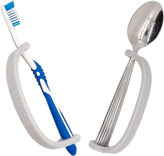 EazyHold Silver Silicone Universal Cuff, Weak Grip Assistive Device 2-Pack 7.25"