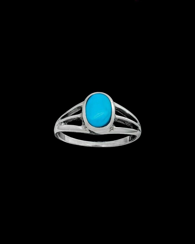 Oval Ring, Blue Resin, Size 7, Three Prong