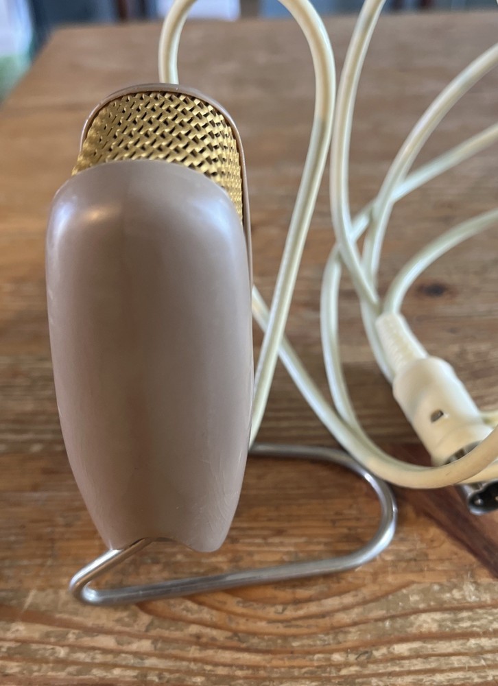 Vintage 3 Pin Microphone with Fold Down Legs Untested Brown Gold Tone Screen