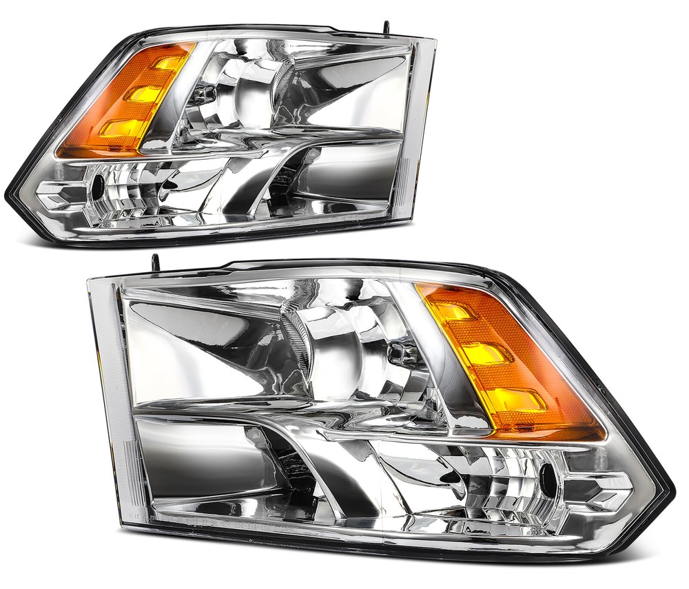 For Dodge Ram 1500 2009-2018 Headlights Assembly Chrome Driver + Passenger Sides
