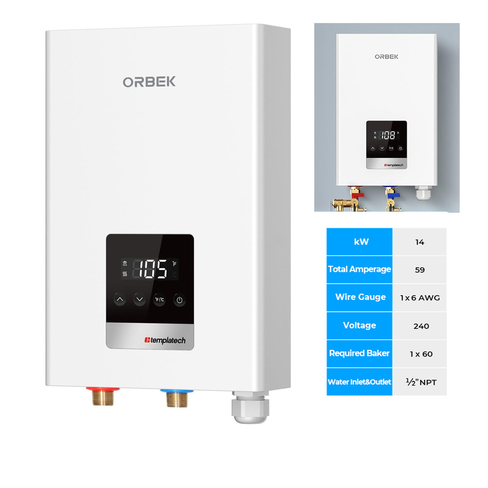 ORBEK 14000 W Tankless Water Heater Electric On Demand Instant Hot Water Heater