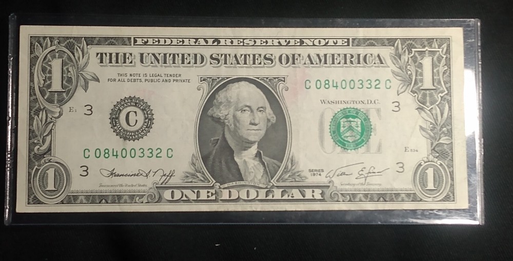 1974 $1 Wet Ink Transfer Error Circulated