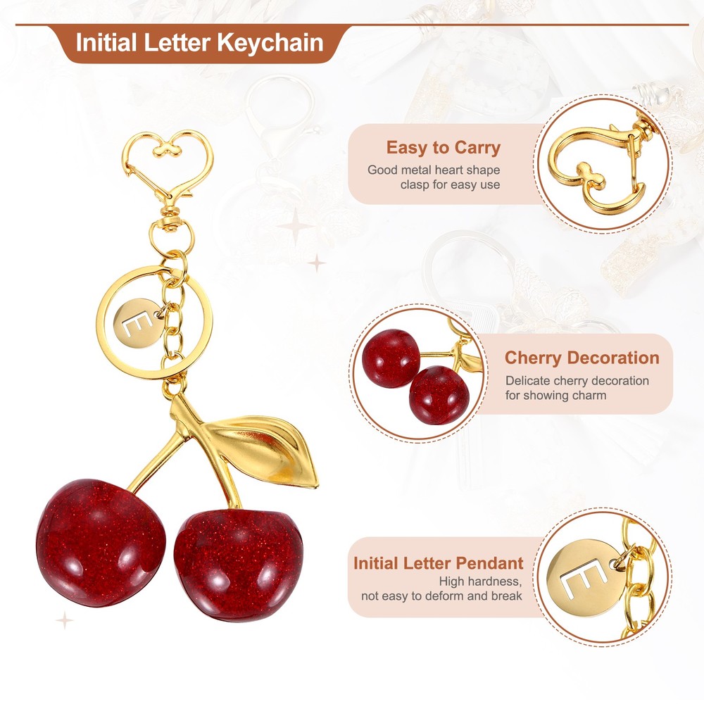Alphabet E Cherry Initial Letter Keychain Charm(Red)
