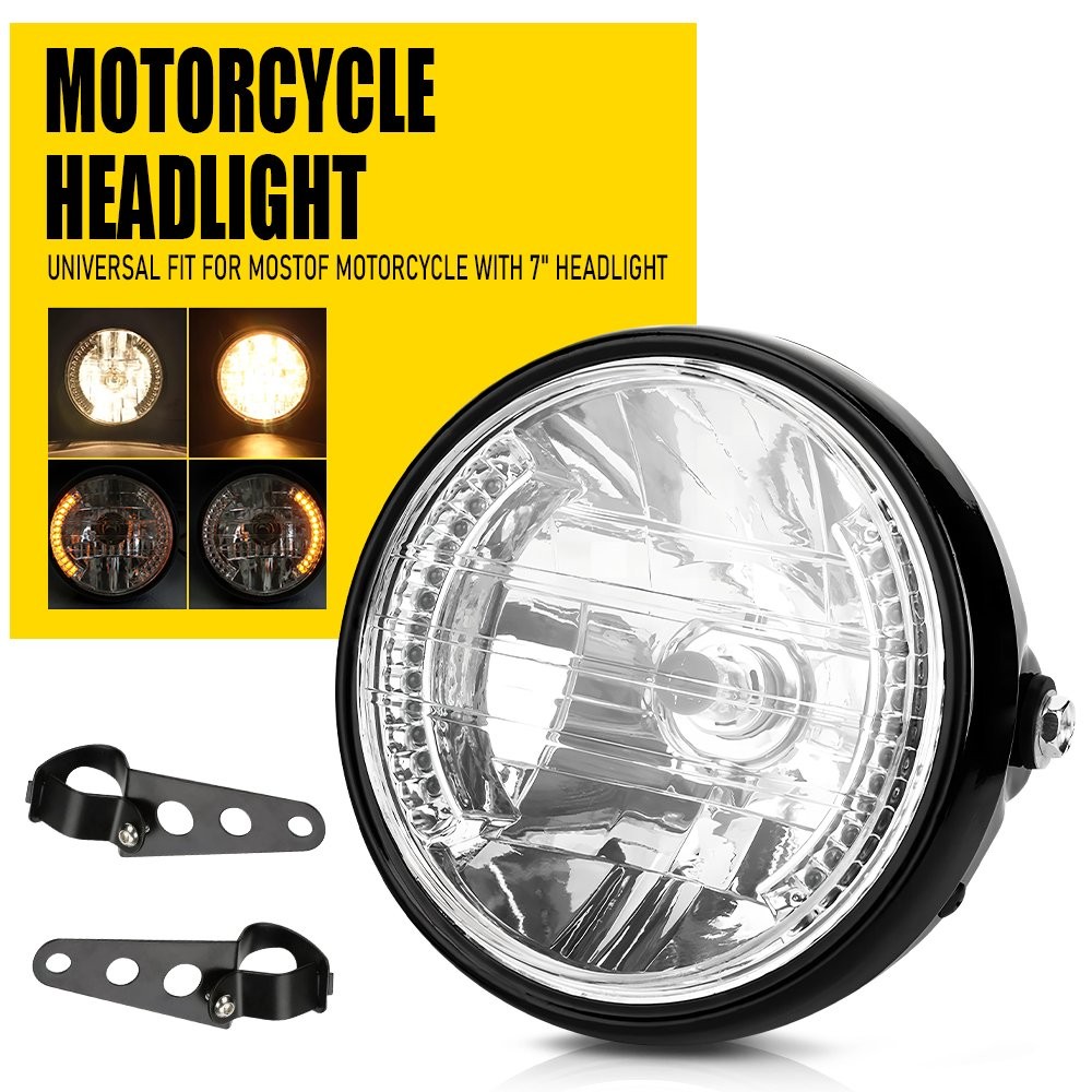 7 inch LED Motorcycle Headlight Round With Mounting Bracket Universal Black EOU