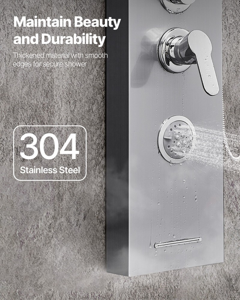 VEVOR Shower Panel Tower System Stainless Steel Column Rainfall Head Massage Jet