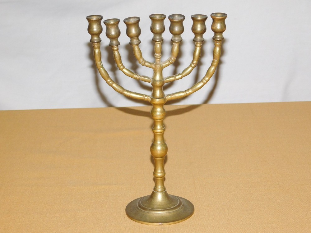 VINTAGE 9 1/2" HIGH BRASS 7 CANDLE HOLDER