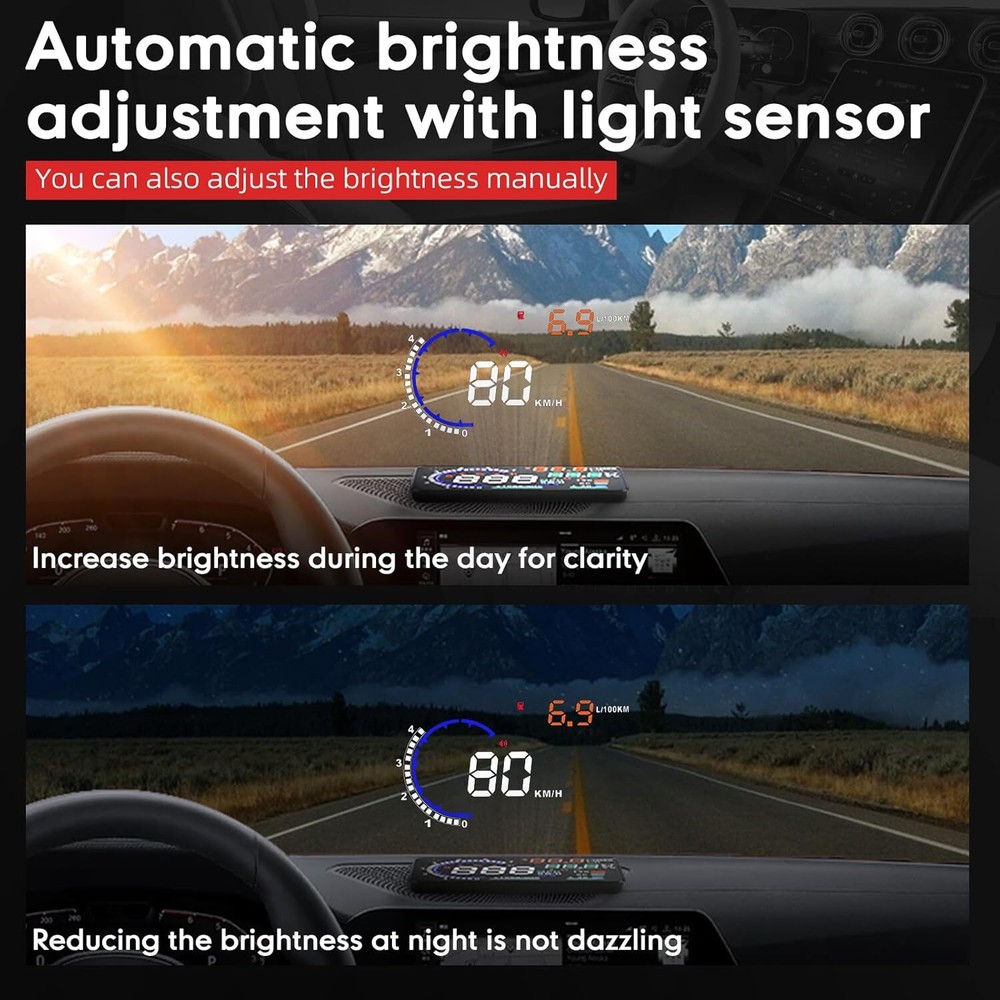 5.5" Windshield Head Up Display for Car OBDII/EUOBD Interface Plug Hud Screen
