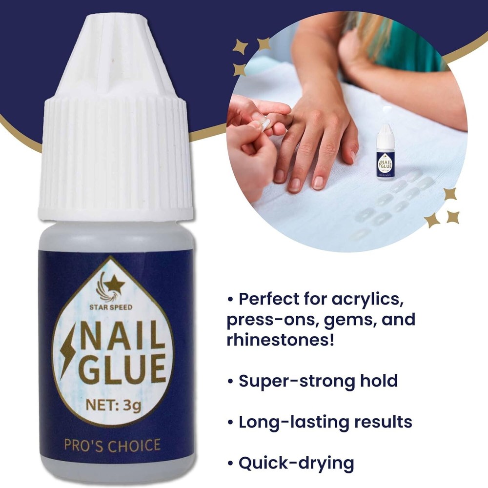 3g Nail Glue, Plastic Bottle, Colorless Liquid, 5 Count