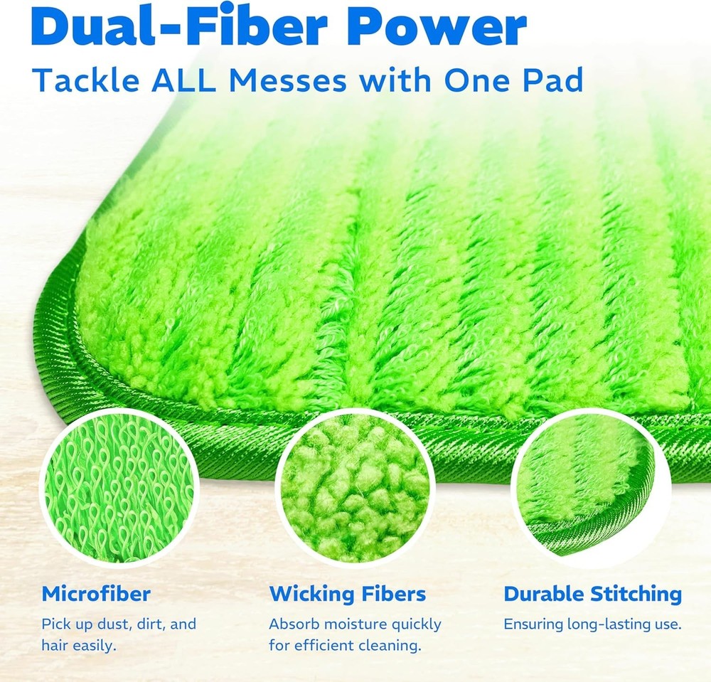 4 Pack Reusable Microfiber Mop Pads for WetJet & Flat Mops Green