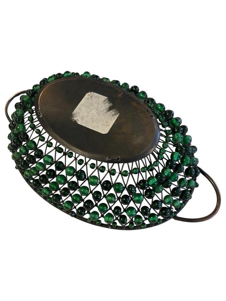 Small Oval Beaded Wire Basket with Handles