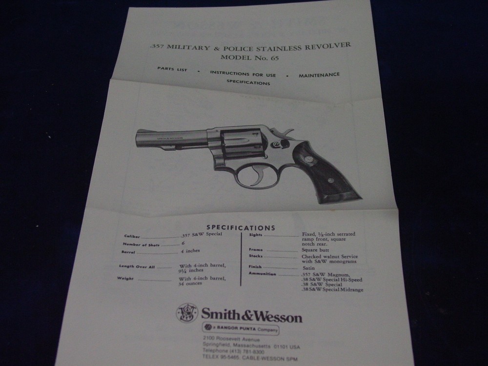 Factory Original Smith & Wesson Model 65 Manual S&W