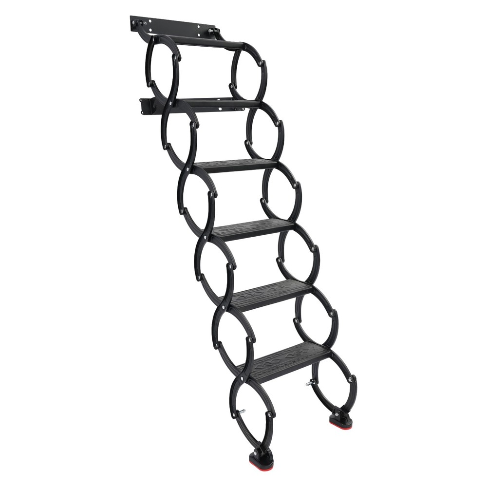 6-Step Wall Mounted Folding Ladder, Black Retractable Telescoping Step Stairs