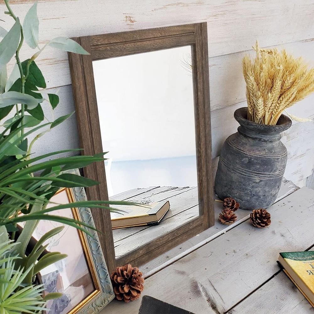 Rustic Wood Mirror Rectangle Decorative Wall Hanging Mirrors with Frame for B...