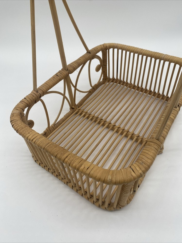 Vintage Wicker Rattan Drink Caddy Basket