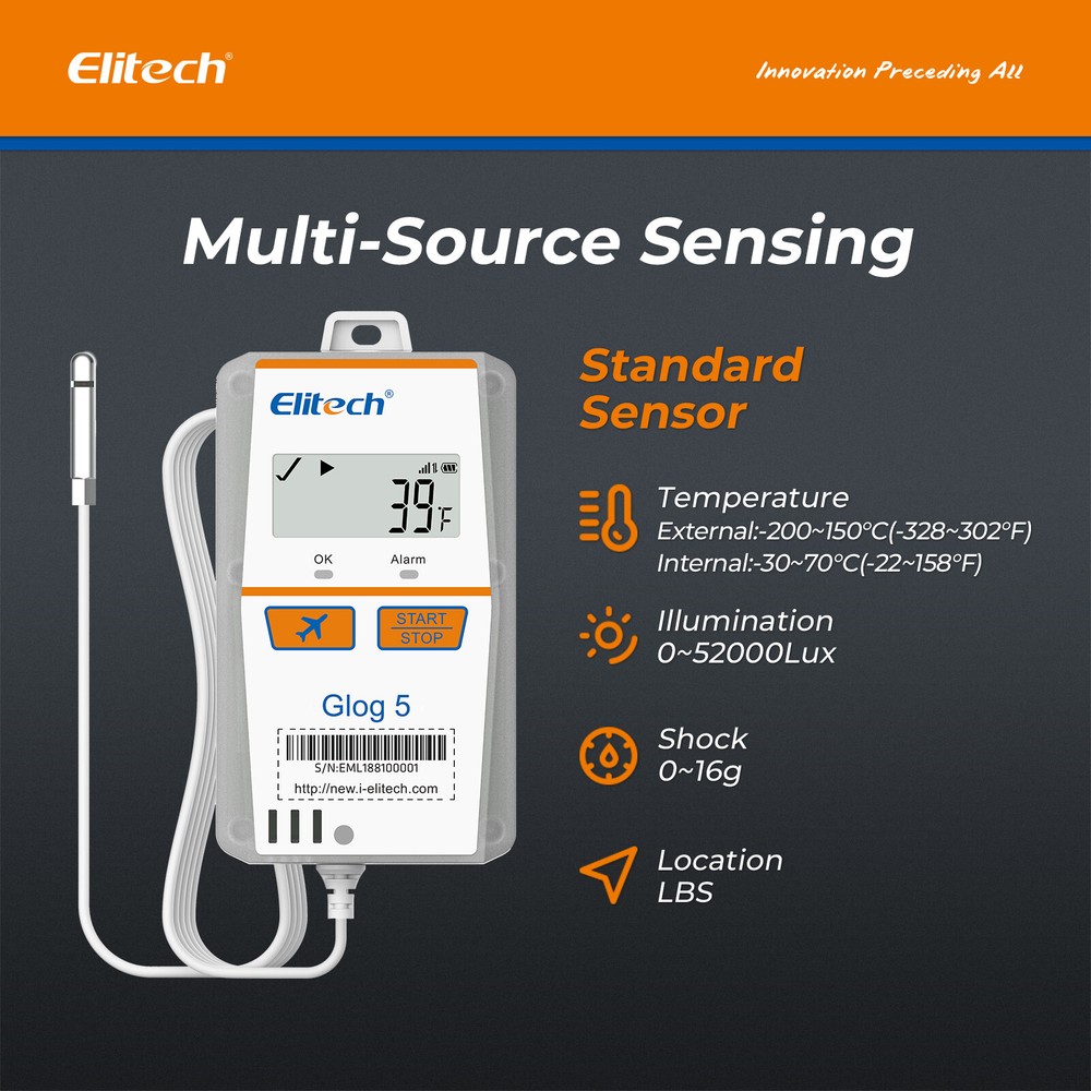 Elitech IOT Temperature Data Logger 4G Single-Use 30 Days PDF/CSV Report Glog-5T
