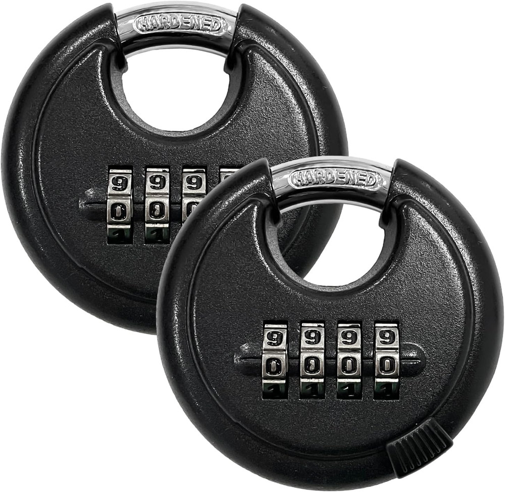 2Pack Combination Lock, 4 Digit Disc Padlock with Hardened Shackle, Weatherproof