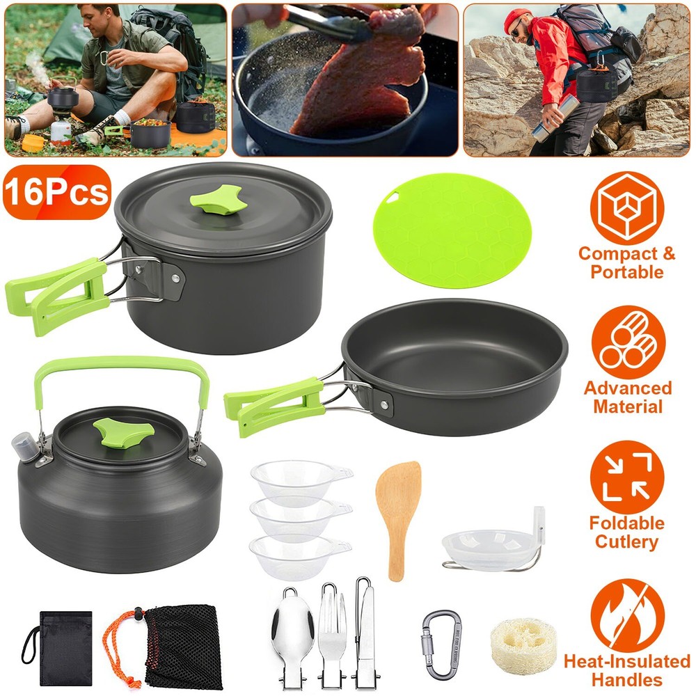 Camping Cookware Mess Kit, Backpacking Cookware Set, Camping Pots & Stove
