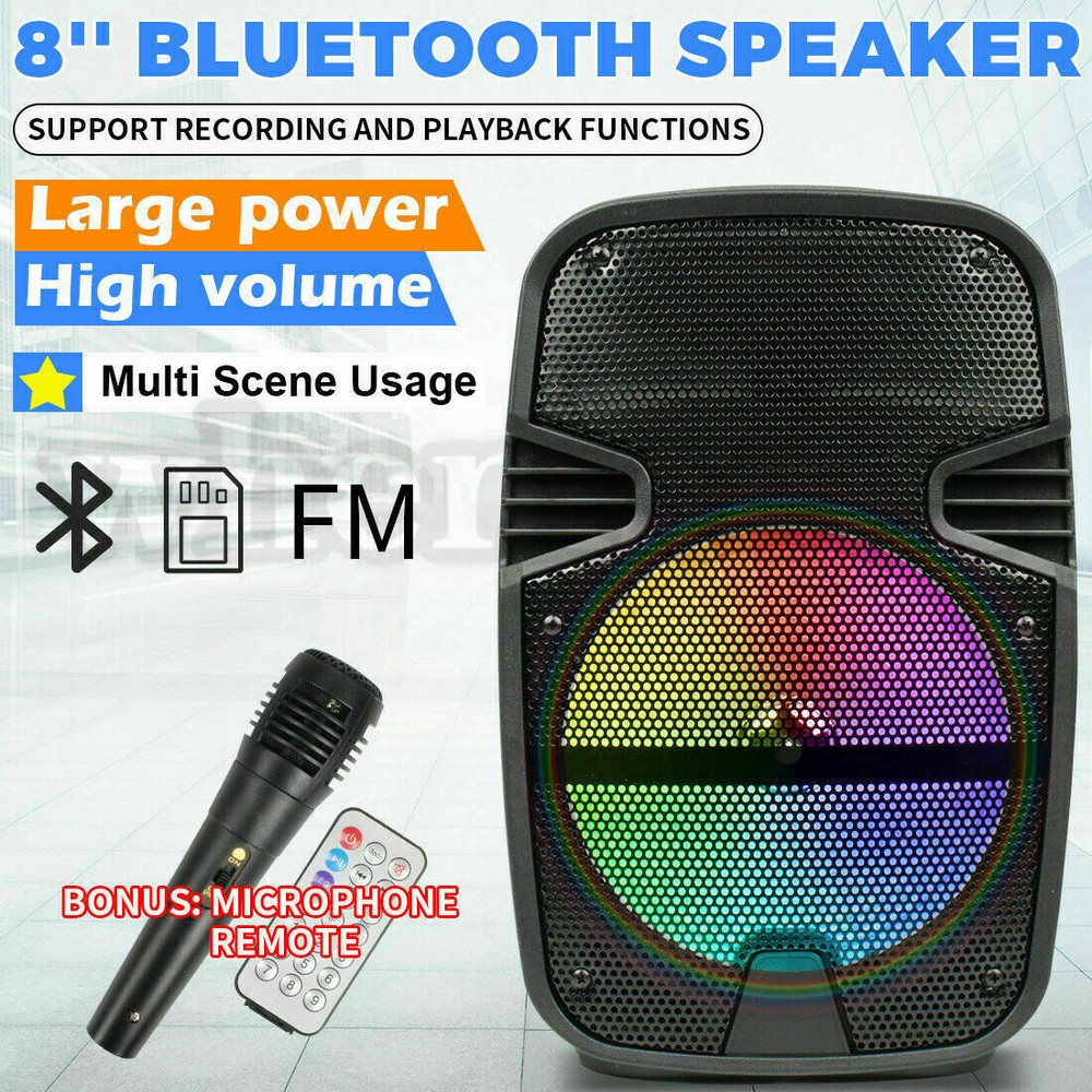 PA Audio System 8'' Bluetooth Speaker Sub woofer Microphone Remote Control Party