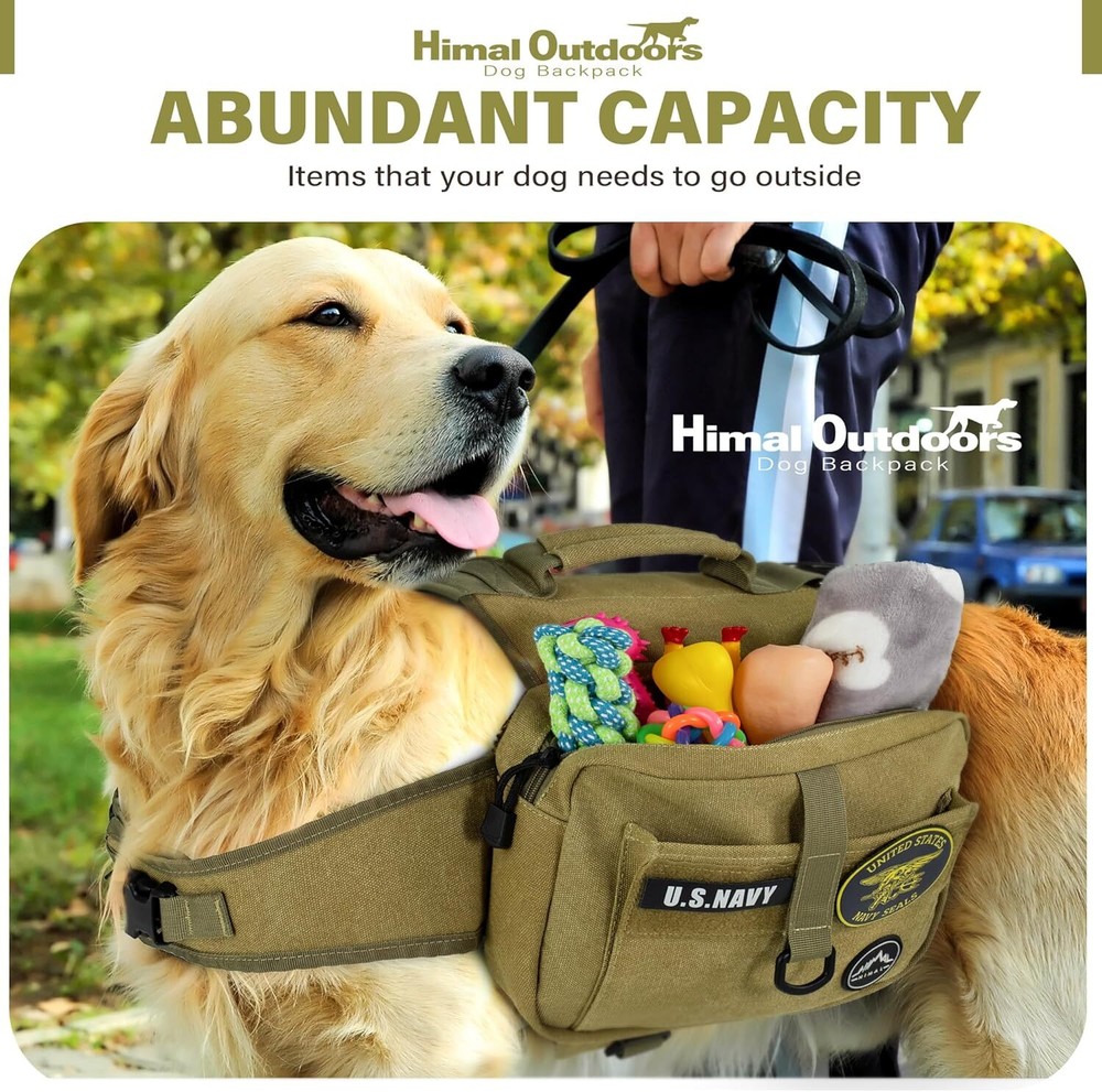 Large Dog Hiking Backpack - Hound Saddle Bag with Side Pockets Adjustable Strap