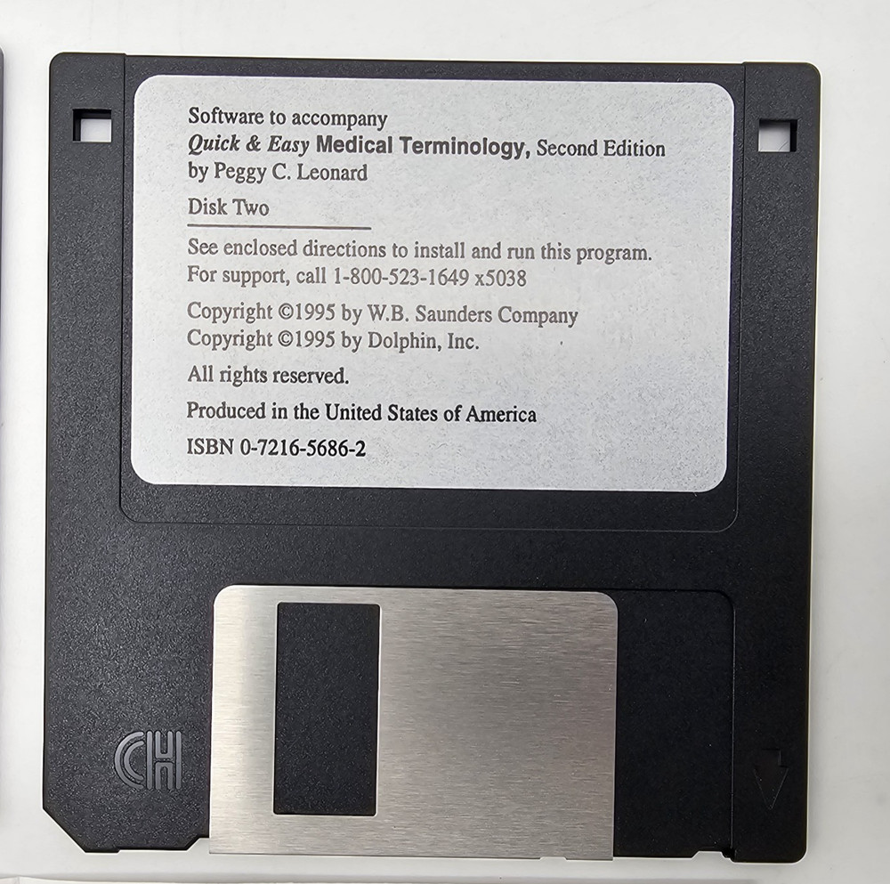 Quick & Easy Medical Terminology 2nd Ed Software – 2 Original DOS Diskettes 1995