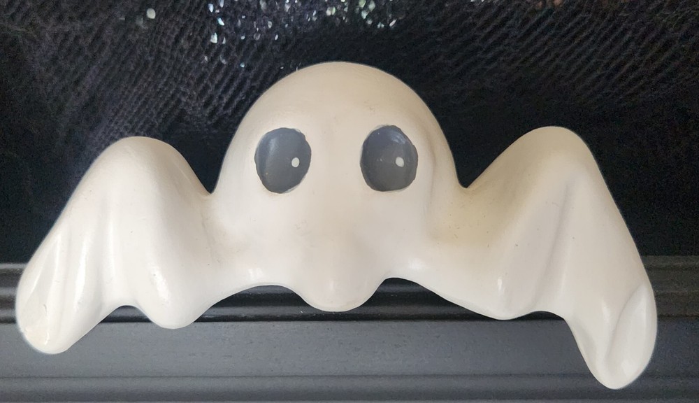 RARE Vintage 1982 Witch & Ghost Shelf Sitters, Handmade, Ceramic Bisque, EUC