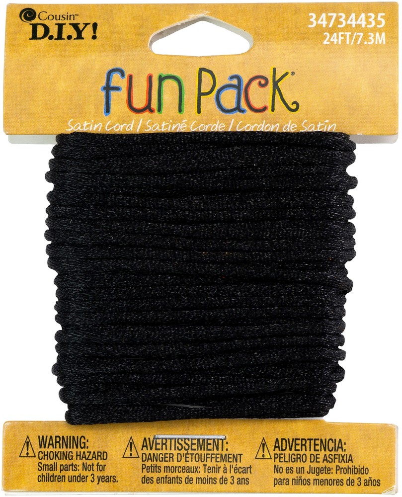 3 Pack - CousinDIY Fun Pack Satin Rattail Cord 8yd-Black - 34734435