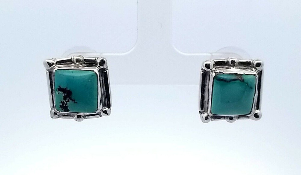 S.Jack Sterling Silver & Turquoise Square Earrings 6.3 Grams
