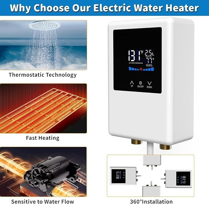 Tankless Water Heater Electric, 5500W 110V Instant Hot Water Heater with Remote