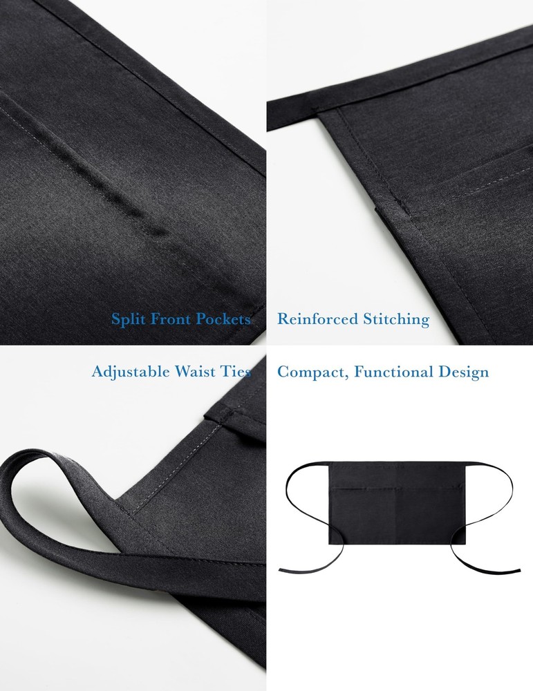 Half Waist Apron with Split Front Pockets – Adjustable Short Apron for Bar