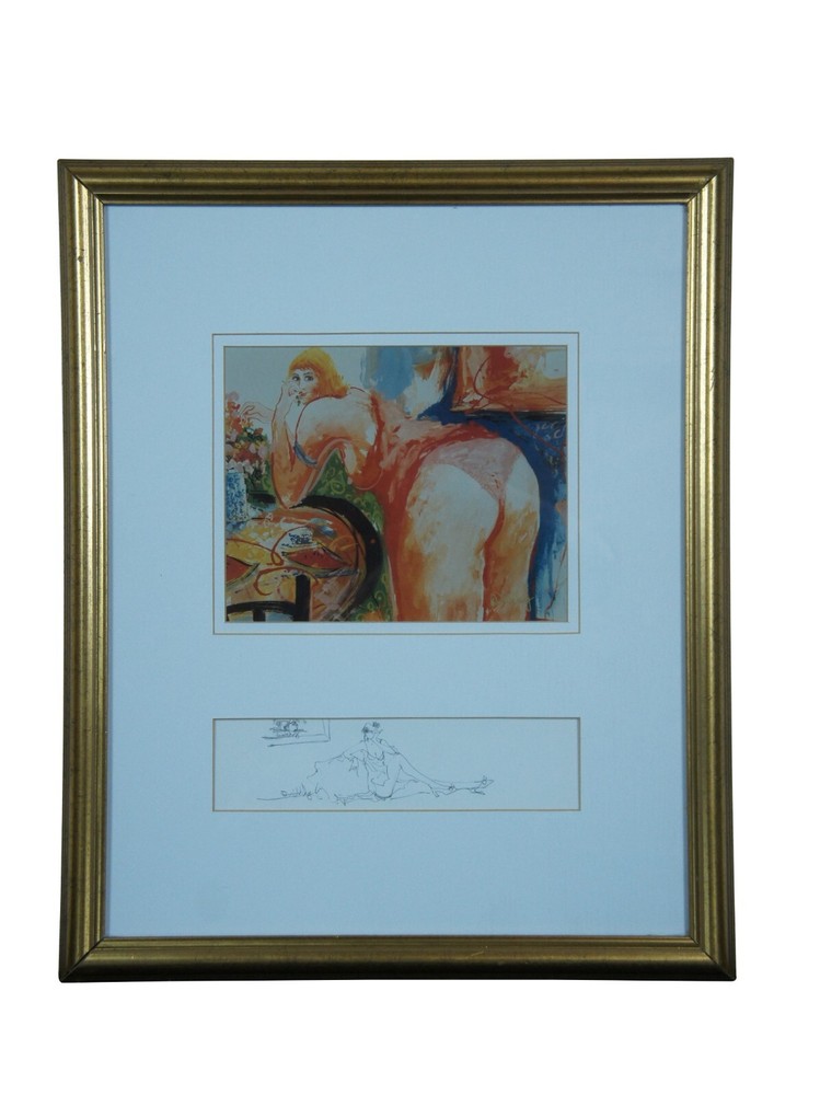 Vintage Expressionist Promiscuous Signed Print & Drawing Sketch 22"