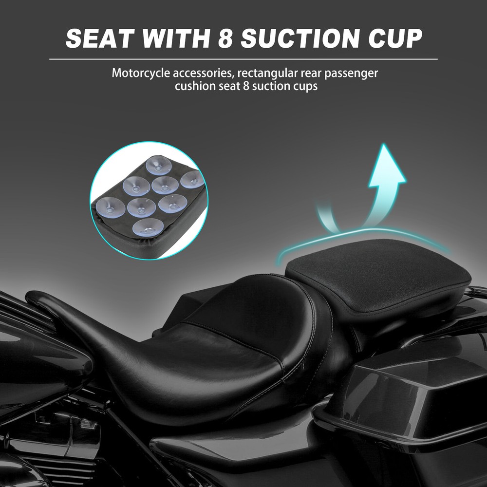 For Yamaha V Star 650 Rectangular Rear Passenger Pad Seat Pillion 8 Suction Cup