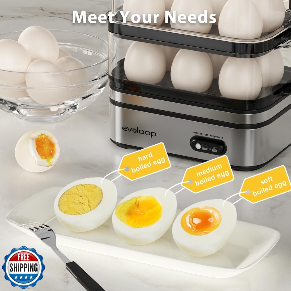 Evoloop Rapid Egg Cooker Electric 12 Eggs Capacity, Soft, Medium,